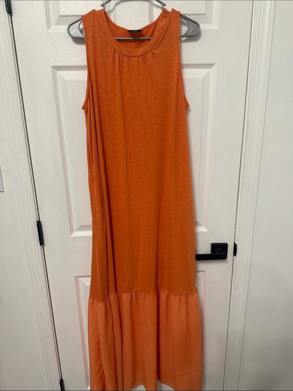 Sleeveless Orange Maxi Dress with Ruffle Hem